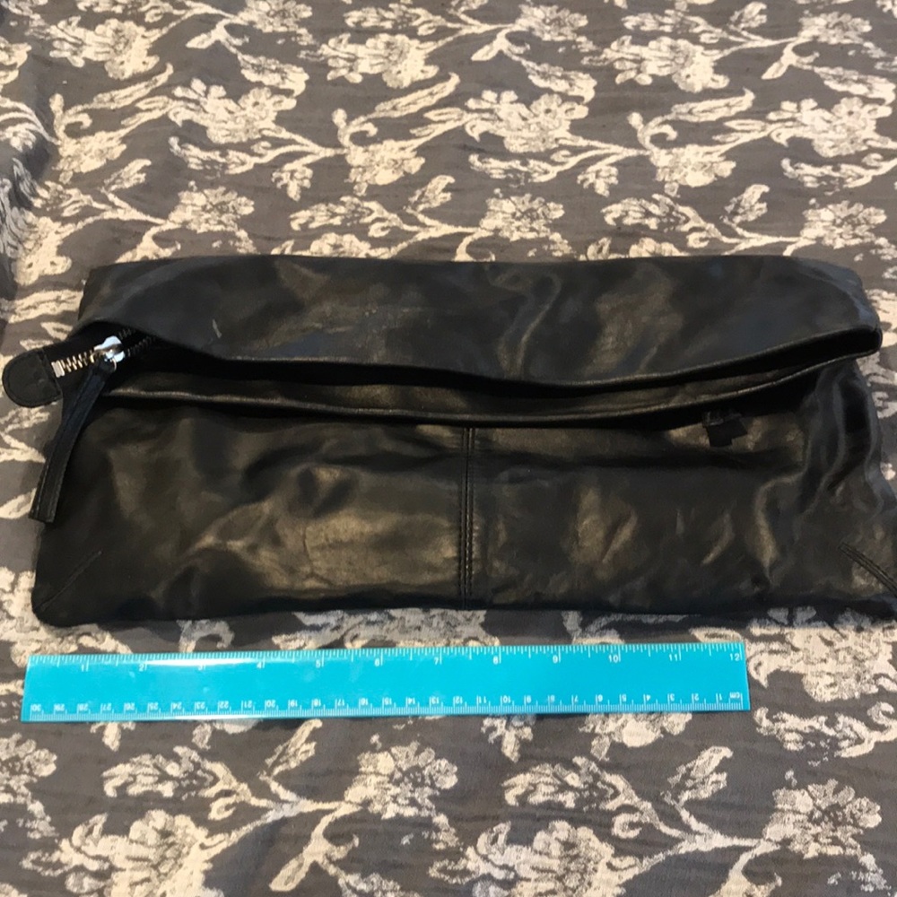 Club Monaco oversized black leather clutch